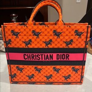 Christian Dior Orange Dinosaur Tote